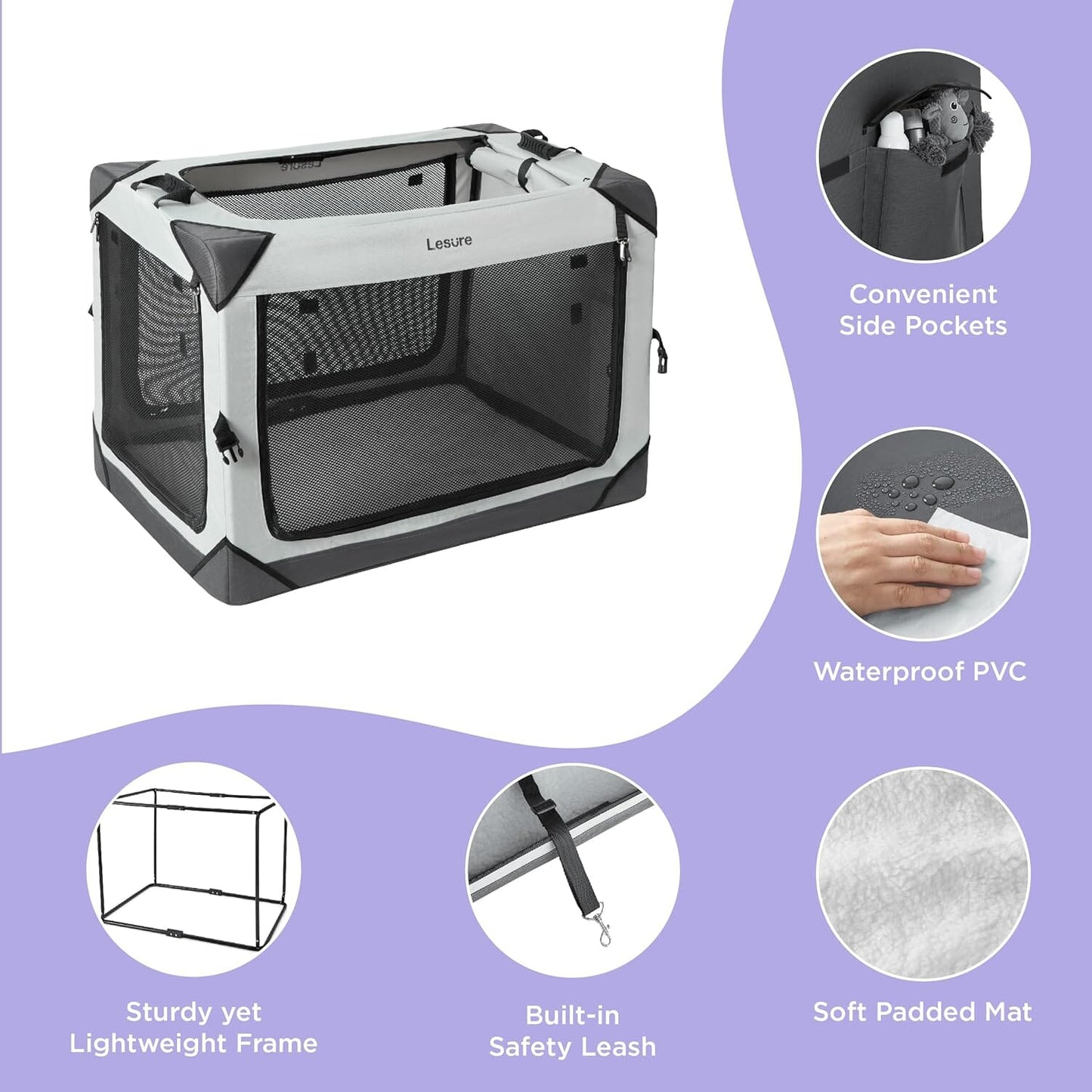 Lesure Collapsible Dog Crate - Portable Pet Crate Lesure Pet
