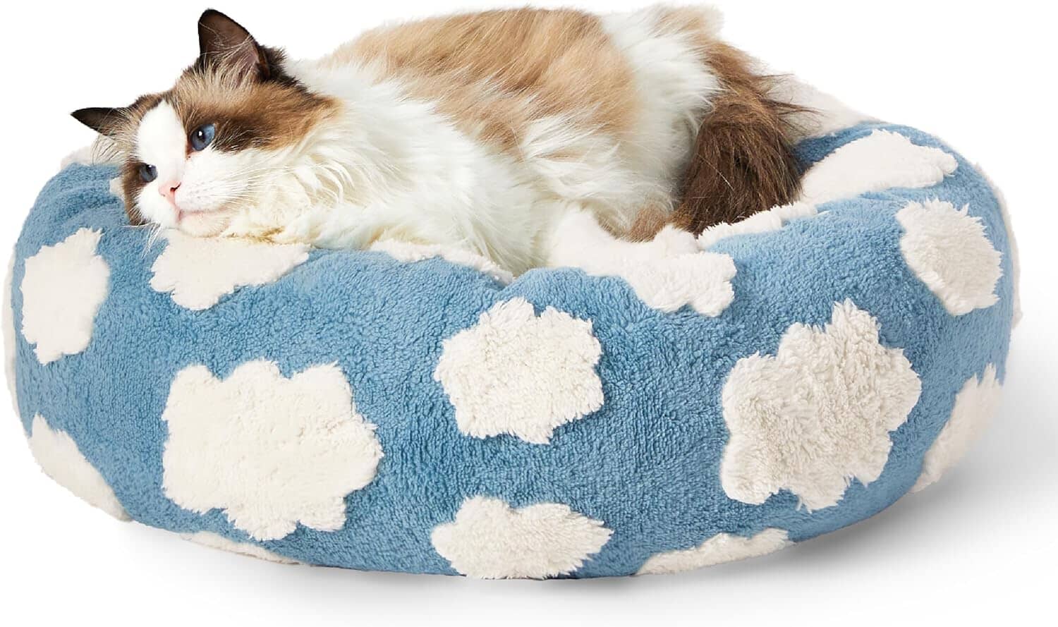 Lesure Calming Donut Bed for Dog/Cat - Cozy Clouds Blue Pet Bed Lesure