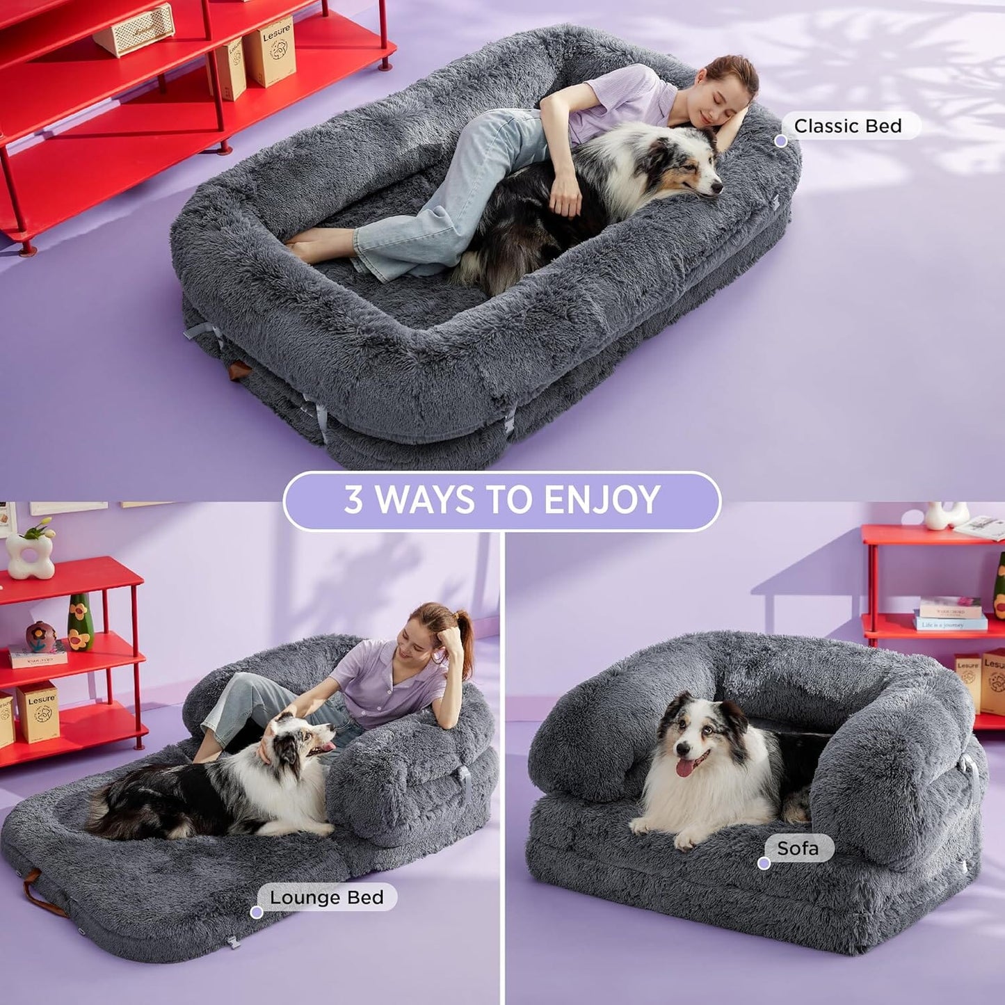 Lesure 3 in 1 Foldable Human Dog Bed Pet Bed Lesure Pet
