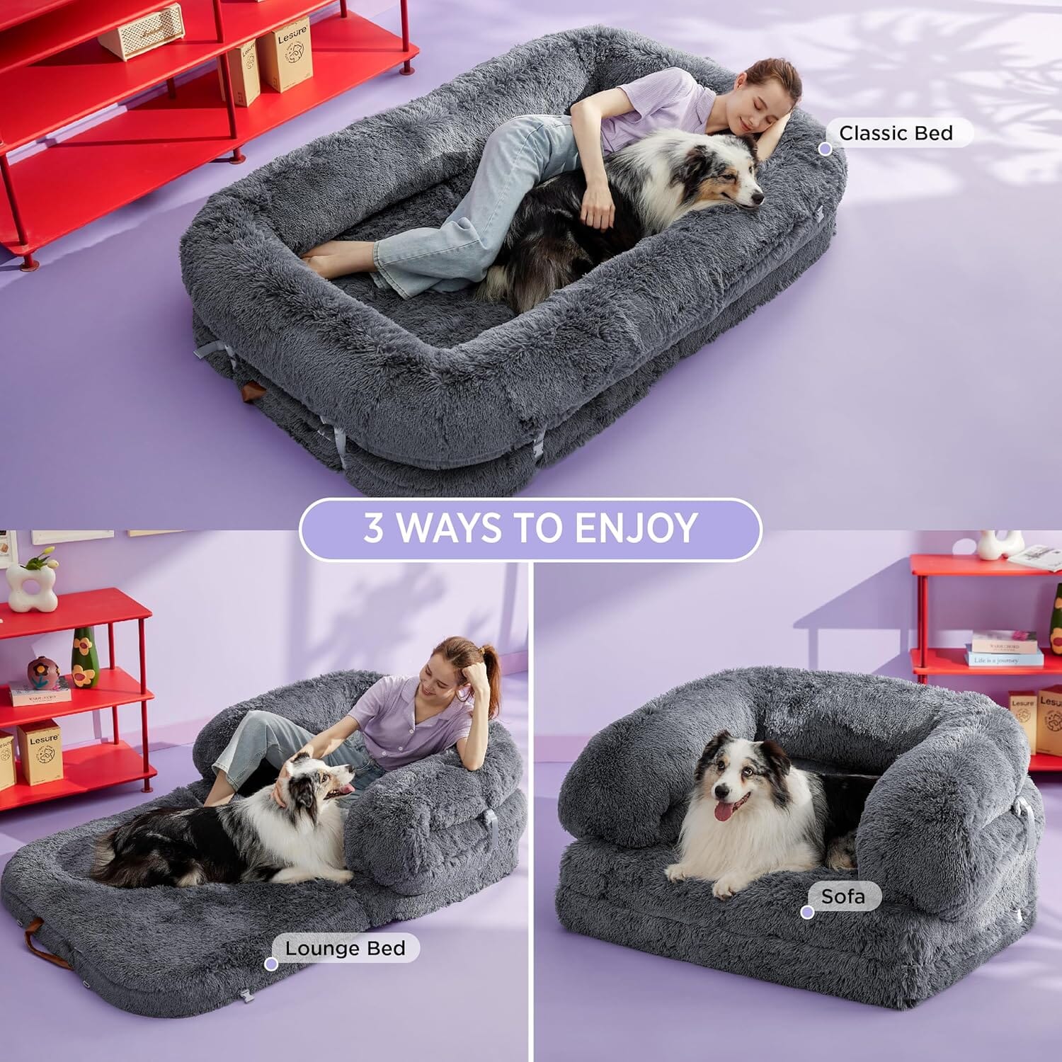 Lesure 3 in 1 Foldable Human Dog Bed Pet Bed Lesure Pet