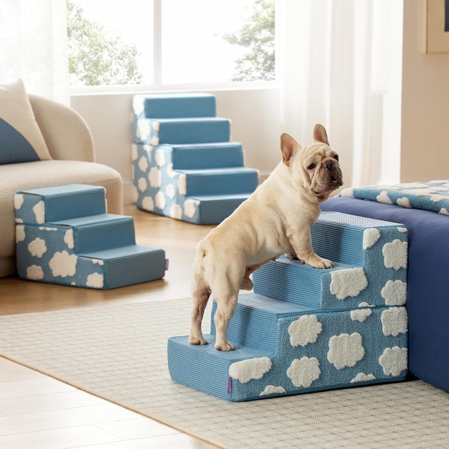 Lesure Dog Stairs - Jacquard Shaggy Plush Pet Stairs Lesure Pet