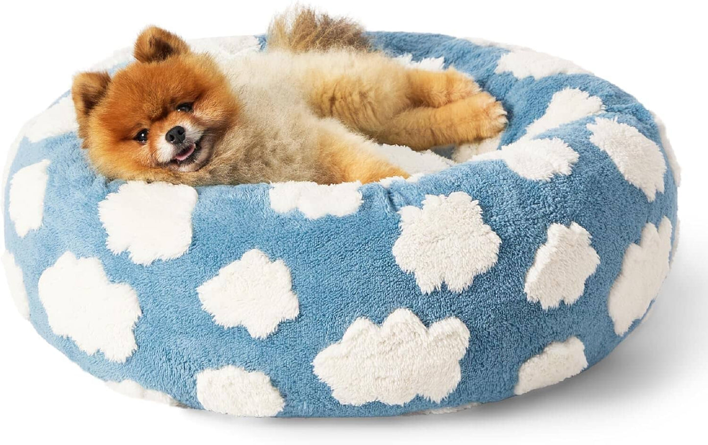 Lesure Calming Donut Bed for Dog/Cat - Cozy Clouds Blue Pet Bed Lesure