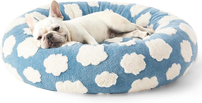 Lesure Calming Donut Bed for Dog/Cat - Cozy Clouds Blue Pet Bed Lesure