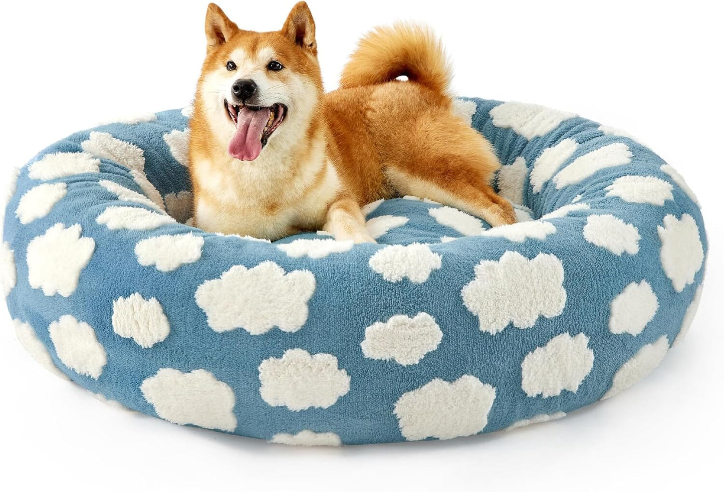 Lesure Calming Donut Bed for Dog/Cat - Cozy Clouds Blue Pet Bed Lesure